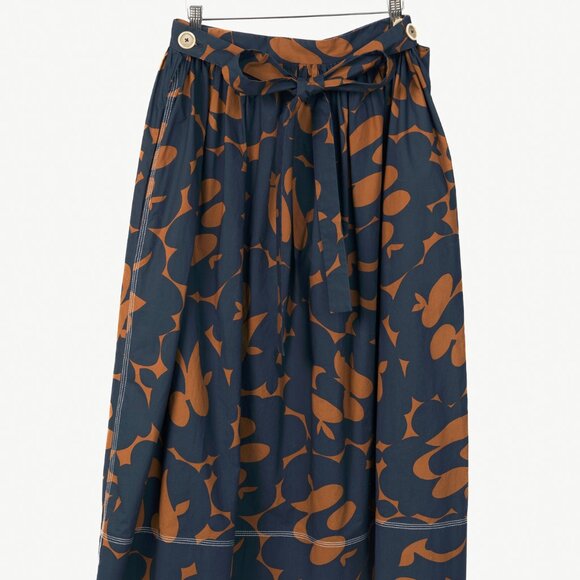 Marni Resort 2019 Navy Belou-Print Cotton Poplin Gathered Midi Skirt - Picture 3 of 12